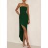 imagePRETTYGARDEN Womens Ruched Bodycon Dresses 2025 Summer Off Shoulder Asymmetrical High Split Elegant Cocktail Party DressDark Green