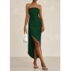 imagePRETTYGARDEN Womens Ruched Bodycon Dresses 2025 Summer Off Shoulder Asymmetrical High Split Elegant Cocktail Party DressDark Green