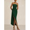 imagePRETTYGARDEN Womens Ruched Bodycon Dresses 2025 Summer Off Shoulder Asymmetrical High Split Elegant Cocktail Party DressDark Green