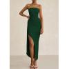 imagePRETTYGARDEN Womens Ruched Bodycon Dresses 2025 Summer Off Shoulder Asymmetrical High Split Elegant Cocktail Party DressDark Green