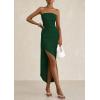 imagePRETTYGARDEN Womens Ruched Bodycon Dresses 2025 Summer Off Shoulder Asymmetrical High Split Elegant Cocktail Party DressDark Green
