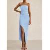 imagePRETTYGARDEN Womens Ruched Bodycon Dresses 2025 Summer Off Shoulder Asymmetrical High Split Elegant Cocktail Party DressLight Blue