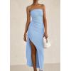 imagePRETTYGARDEN Womens Ruched Bodycon Dresses 2025 Summer Off Shoulder Asymmetrical High Split Elegant Cocktail Party DressLight Blue