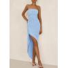 imagePRETTYGARDEN Womens Ruched Bodycon Dresses 2025 Summer Off Shoulder Asymmetrical High Split Elegant Cocktail Party DressLight Blue