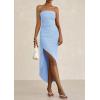 imagePRETTYGARDEN Womens Ruched Bodycon Dresses 2025 Summer Off Shoulder Asymmetrical High Split Elegant Cocktail Party DressLight Blue