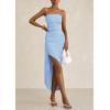 imagePRETTYGARDEN Womens Ruched Bodycon Dresses 2025 Summer Off Shoulder Asymmetrical High Split Elegant Cocktail Party DressLight Blue