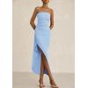 imagePRETTYGARDEN Womens Ruched Bodycon Dresses 2025 Summer Off Shoulder Asymmetrical High Split Elegant Cocktail Party DressLight Blue