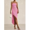 imagePRETTYGARDEN Womens Ruched Bodycon Dresses 2025 Summer Off Shoulder Asymmetrical High Split Elegant Cocktail Party DressPink