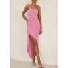 imagePRETTYGARDEN Womens Ruched Bodycon Dresses 2025 Summer Off Shoulder Asymmetrical High Split Elegant Cocktail Party DressPink