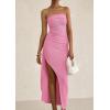 imagePRETTYGARDEN Womens Ruched Bodycon Dresses 2025 Summer Off Shoulder Asymmetrical High Split Elegant Cocktail Party DressPink