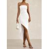 imagePRETTYGARDEN Womens Ruched Bodycon Dresses 2025 Summer Off Shoulder Asymmetrical High Split Elegant Cocktail Party DressWhite