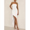 imagePRETTYGARDEN Womens Ruched Bodycon Dresses 2025 Summer Off Shoulder Asymmetrical High Split Elegant Cocktail Party DressWhite