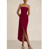 imagePRETTYGARDEN Womens Ruched Bodycon Dresses 2025 Summer Off Shoulder Asymmetrical High Split Elegant Cocktail Party DressWine Red