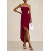 imagePRETTYGARDEN Womens Ruched Bodycon Dresses 2025 Summer Off Shoulder Asymmetrical High Split Elegant Cocktail Party DressWine Red