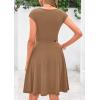 imagePRETTYGARDEN Womens Short Summer Dress 2025 Crewneck Cap Sleeve Ribbed Knit Casual Flowy A Line Mini Sundresses with PocketsBrown