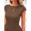 imagePRETTYGARDEN Womens Short Summer Dress 2025 Crewneck Cap Sleeve Ribbed Knit Casual Flowy A Line Mini Sundresses with PocketsCoffee