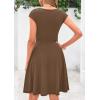 imagePRETTYGARDEN Womens Short Summer Dress 2025 Crewneck Cap Sleeve Ribbed Knit Casual Flowy A Line Mini Sundresses with PocketsCoffee