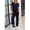 imagePRETTYGARDEN Womens Two Piece Lounge Sets 2025 Spring Summer Jogger Pants Vacation Outfits Travel Airplane Matching ClothesStripes Dark Blue
