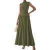 imagePRETTYGARDEN Womens 2 Piece Skirt Set 2025 Summer Ruched Tank Tops Ruffle Maxi Skirts Wedding Guest Matching OutfitsArmy Green