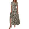 imagePRETTYGARDEN Womens 2025 Summer Boho Maxi Dresses Floral Short Sleeve V Neck A Line Tiered Flowy Long Beach Vacation DressBlack