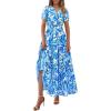 imagePRETTYGARDEN Womens 2025 Summer Boho Maxi Dresses Floral Short Sleeve V Neck A Line Tiered Flowy Long Beach Vacation DressFloral Blue