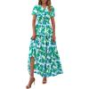 imagePRETTYGARDEN Womens 2025 Summer Boho Maxi Dresses Floral Short Sleeve V Neck A Line Tiered Flowy Long Beach Vacation DressFloral Green