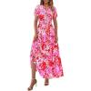 imagePRETTYGARDEN Womens 2025 Summer Boho Maxi Dresses Floral Short Sleeve V Neck A Line Tiered Flowy Long Beach Vacation DressFloral Rose Red
