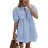 imagePRETTYGARDEN Womens 2025 Summer Casual Short Sleeve Dresses A Line Bow Tie Front Babydoll Loose Cute Mini Dress with PocketsLight Blue