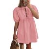imagePRETTYGARDEN Womens 2025 Summer Casual Short Sleeve Dresses A Line Bow Tie Front Babydoll Loose Cute Mini Dress with PocketsLight Pink
