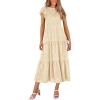 imagePRETTYGARDEN Womens Floral Midi Dress 2025 Summer Cap Sleeve Smocked Ruffle A Line Long Flowy Wedding Guest DressesBeige