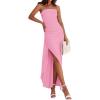 imagePRETTYGARDEN Womens Ruched Bodycon Dresses 2025 Summer Off Shoulder Asymmetrical High Split Elegant Cocktail Party DressPink