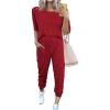 imagePRETTYGARDEN Womens Two Piece Lounge Sets 2025 Spring Summer Jogger Pants Vacation Outfits Travel Airplane Matching ClothesRed