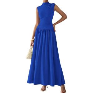 imagePRETTYGARDEN Womens 2 Piece Skirt Set 2025 Summer Ruched Tank Tops Ruffle Maxi Skirts Wedding Guest Matching OutfitsRoyal Blue