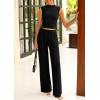 imagePRETTYGARDEN 2 Piece Outfits for Women Summer Matching Lounge Sets Ribbed Knit Crop Tank Tops Wide Leg Pants Travel ClothesBlack
