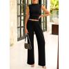 imagePRETTYGARDEN 2 Piece Outfits for Women Summer Matching Lounge Sets Ribbed Knit Crop Tank Tops Wide Leg Pants Travel ClothesBlack