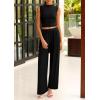 imagePRETTYGARDEN 2 Piece Outfits for Women Summer Matching Lounge Sets Ribbed Knit Crop Tank Tops Wide Leg Pants Travel ClothesBlack