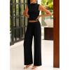 imagePRETTYGARDEN 2 Piece Outfits for Women Summer Matching Lounge Sets Ribbed Knit Crop Tank Tops Wide Leg Pants Travel ClothesBlack