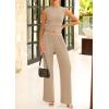 imagePRETTYGARDEN 2 Piece Outfits for Women Summer Matching Lounge Sets Ribbed Knit Crop Tank Tops Wide Leg Pants Travel ClothesKhaki