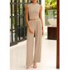 imagePRETTYGARDEN 2 Piece Outfits for Women Summer Matching Lounge Sets Ribbed Knit Crop Tank Tops Wide Leg Pants Travel ClothesKhaki