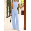 imagePRETTYGARDEN 2 Piece Outfits for Women Summer Matching Lounge Sets Ribbed Knit Crop Tank Tops Wide Leg Pants Travel ClothesLight Blue