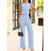 imagePRETTYGARDEN 2 Piece Outfits for Women Summer Matching Lounge Sets Ribbed Knit Crop Tank Tops Wide Leg Pants Travel ClothesLight Blue