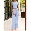 imagePRETTYGARDEN 2 Piece Outfits for Women Summer Matching Lounge Sets Ribbed Knit Crop Tank Tops Wide Leg Pants Travel ClothesLight Blue