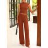 imagePRETTYGARDEN 2 Piece Outfits for Women Summer Matching Lounge Sets Ribbed Knit Crop Tank Tops Wide Leg Pants Travel ClothesOrange Red