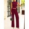 imagePRETTYGARDEN 2 Piece Outfits for Women Summer Matching Lounge Sets Ribbed Knit Crop Tank Tops Wide Leg Pants Travel ClothesWine Red