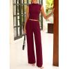 imagePRETTYGARDEN 2 Piece Outfits for Women Summer Matching Lounge Sets Ribbed Knit Crop Tank Tops Wide Leg Pants Travel ClothesWine Red