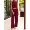 imagePRETTYGARDEN 2 Piece Outfits for Women Summer Matching Lounge Sets Ribbed Knit Crop Tank Tops Wide Leg Pants Travel ClothesWine Red