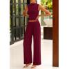 imagePRETTYGARDEN 2 Piece Outfits for Women Summer Matching Lounge Sets Ribbed Knit Crop Tank Tops Wide Leg Pants Travel ClothesWine Red