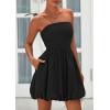 imagePRETTYGARDEN Womens Bubble Mini Dress 2025 Summer Strapless Tube Top Short A Line Sundress Trendy Casual Smocked DressesBlack