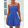 imagePRETTYGARDEN Womens Bubble Mini Dress 2025 Summer Strapless Tube Top Short A Line Sundress Trendy Casual Smocked DressesBlue
