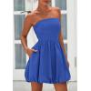 imagePRETTYGARDEN Womens Bubble Mini Dress 2025 Summer Strapless Tube Top Short A Line Sundress Trendy Casual Smocked DressesBlue